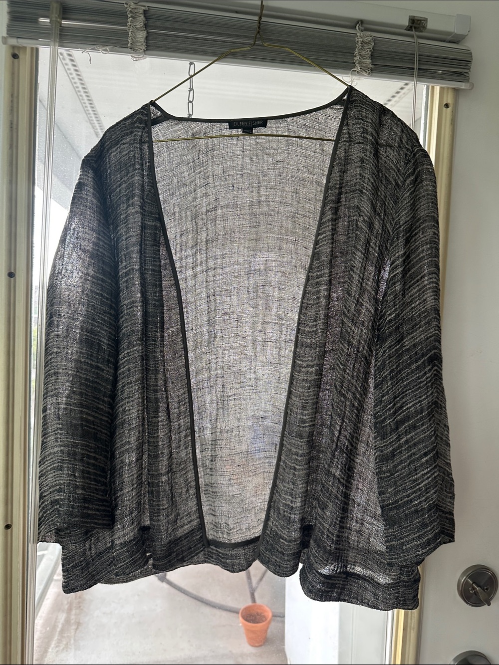Eileen Fisher Open-Front Sheer Black Cardigan